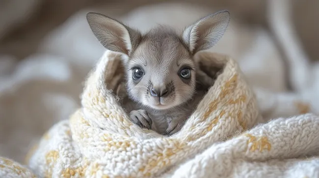 Entzückendes Babykänguru im Kuschelknäuel