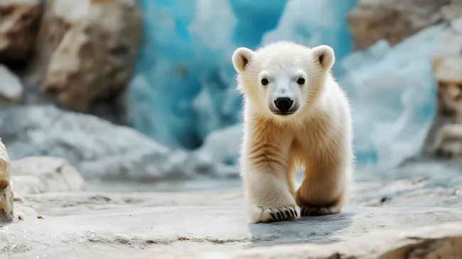 Entzückendes Eisbärjunges erkundet seine Umgebung