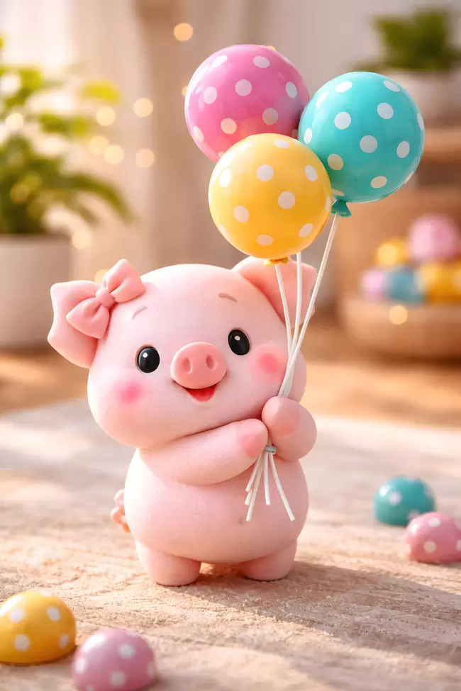 Entzückendes Schweinchen mit Luftballons