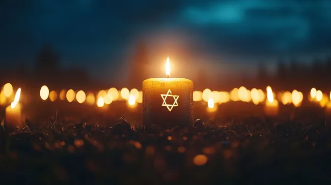Entzündete Kerze mit Davidstern - religiöse Gedenkstimmung