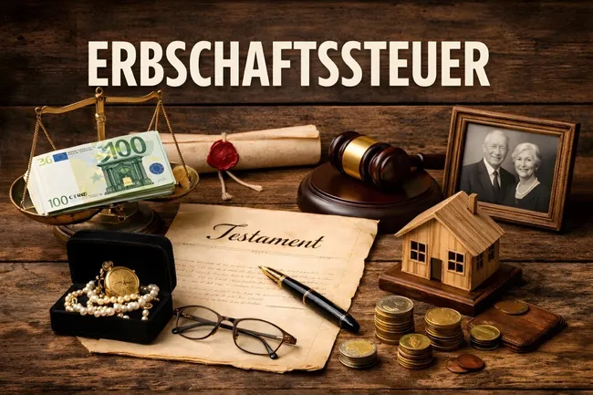 Erbschaftssteuer und Testamentsverwaltung - Stilvolle Foto-Komposition