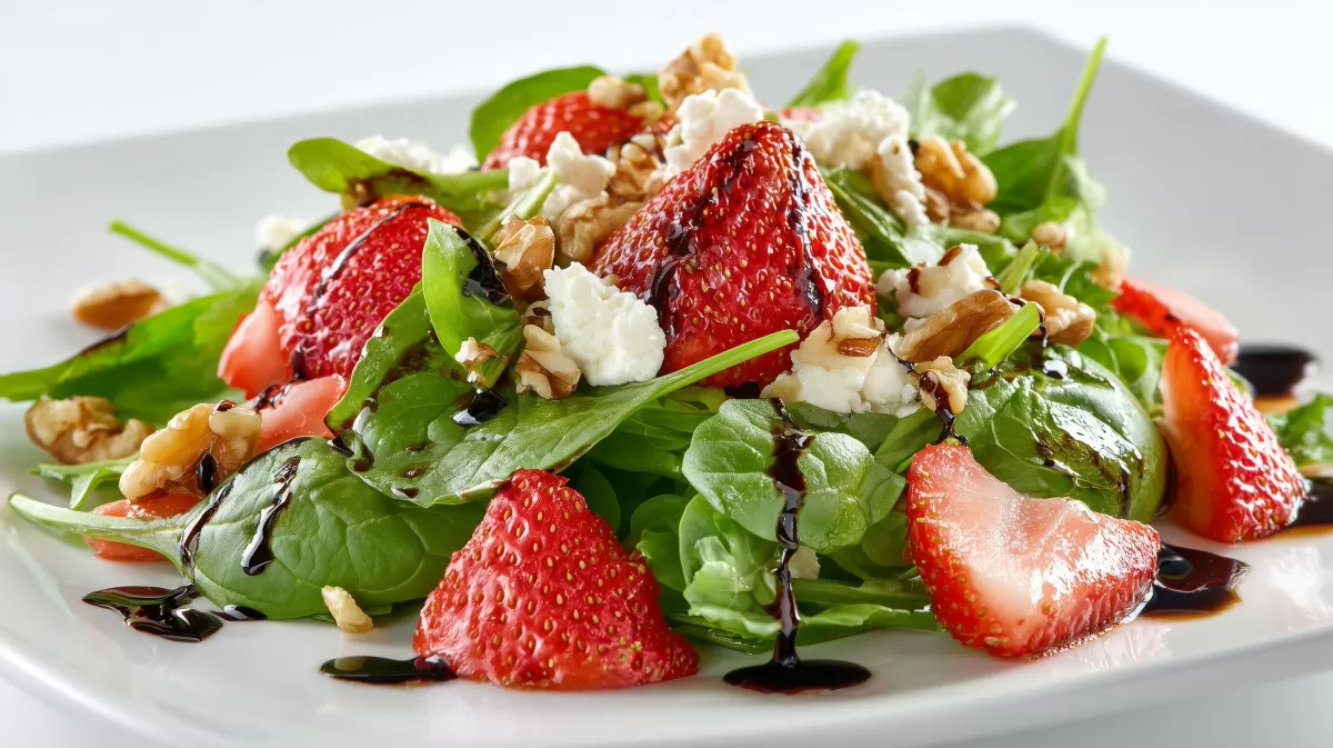 Erdbeer Basilikum Salat mit Feta und Walnüssen