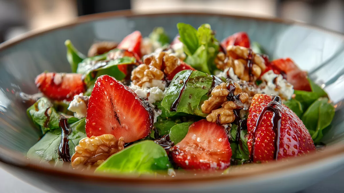 Erdbeer Basilikum Salat mit Walnüssen und Feta