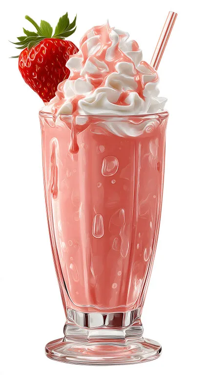 Erdbeer-Milchshake mit Sahnetopping und Strohhalm