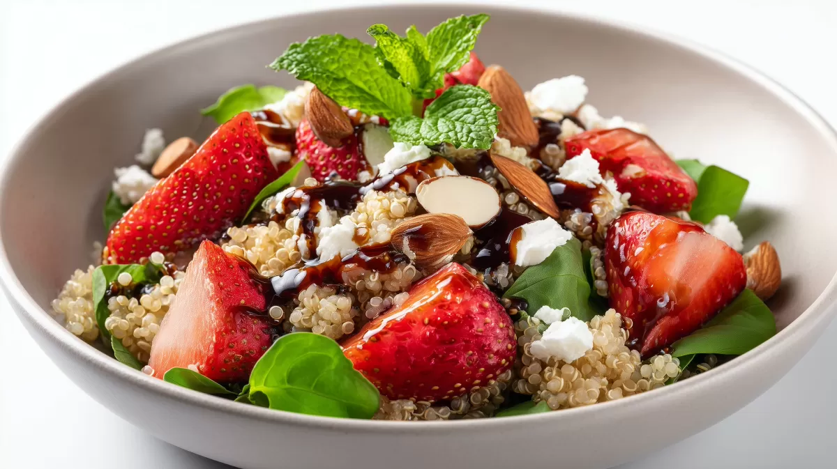 Erdbeer Quinoa Bowl mit Minze und Balsamico