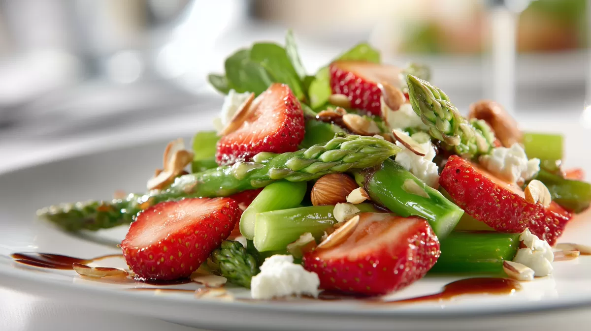 Erdbeer Spargel Salat mit Mandeln und Feta
