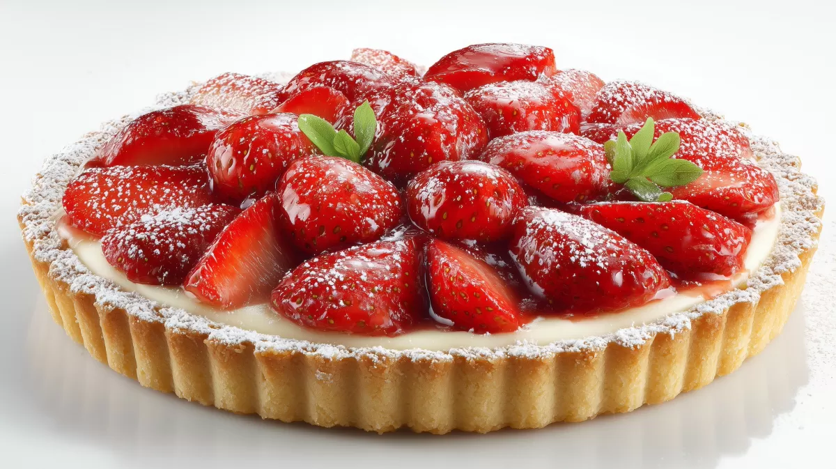 Erdbeer Tarte mit Mandelboden und Puderzucker