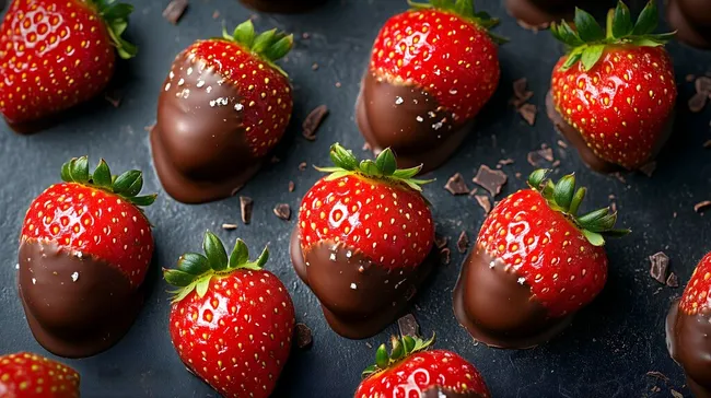 Erdbeeren in dunkler Schokolade getaucht