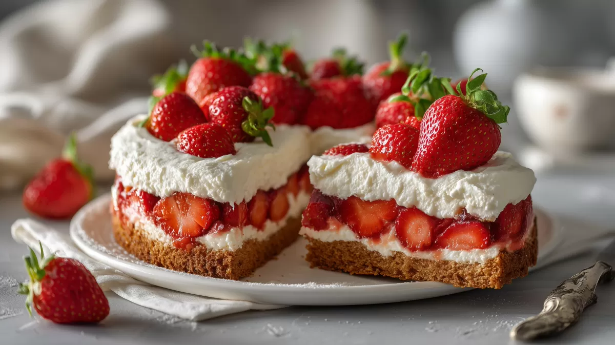 Erdbeerkuchen mit Schmand Vanillecreme und frischen Früchten