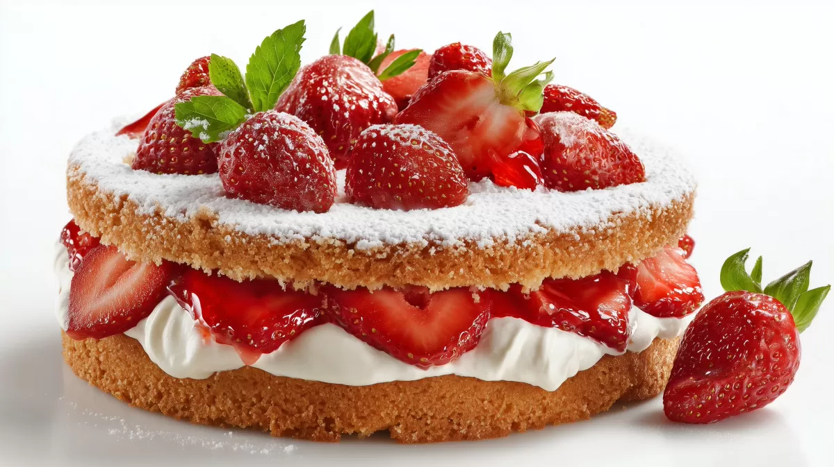 Erdbeerkuchen mit Schmand Vanillecreme und Puderzucker