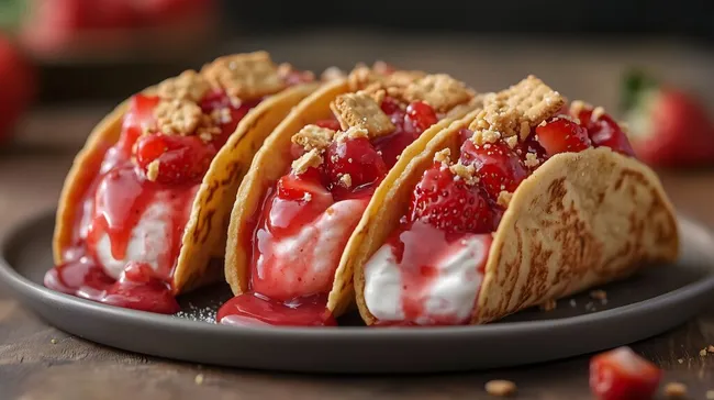 Erdbeertacos mit Schlagsahne und Streuseln