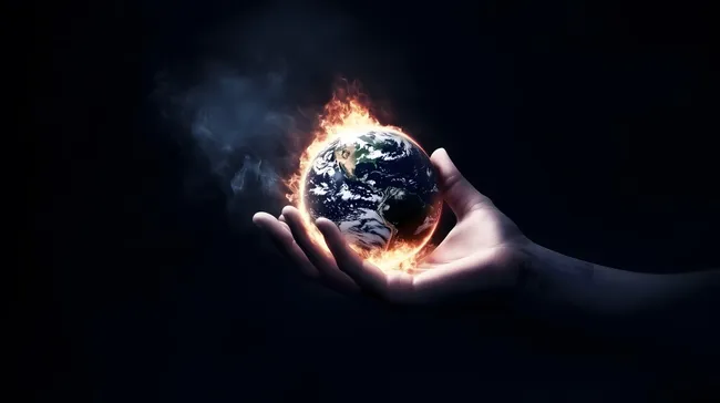 Erde in Flammen - symbolischer Blick auf den Klimawandel