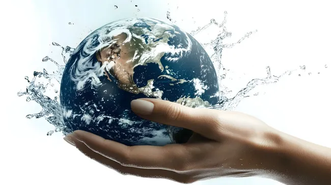 Erde in menschlicher Hand mit Wassersprenkel