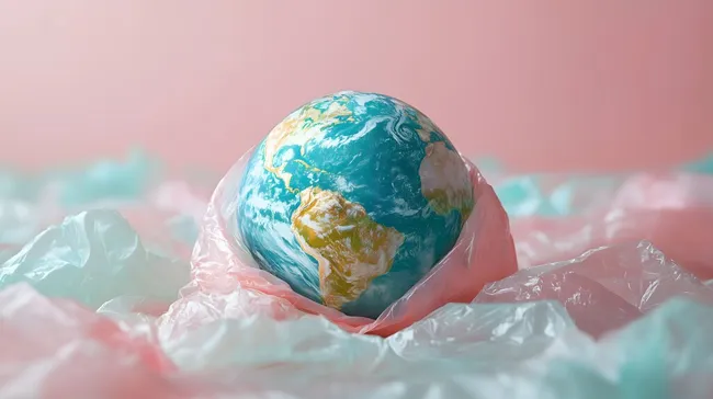 Erde in Plastikverpackung - Symbolbild Umweltverschmutzung