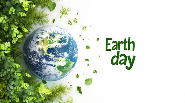 Erde umgeben von grünen Pflanzen am Earth Day