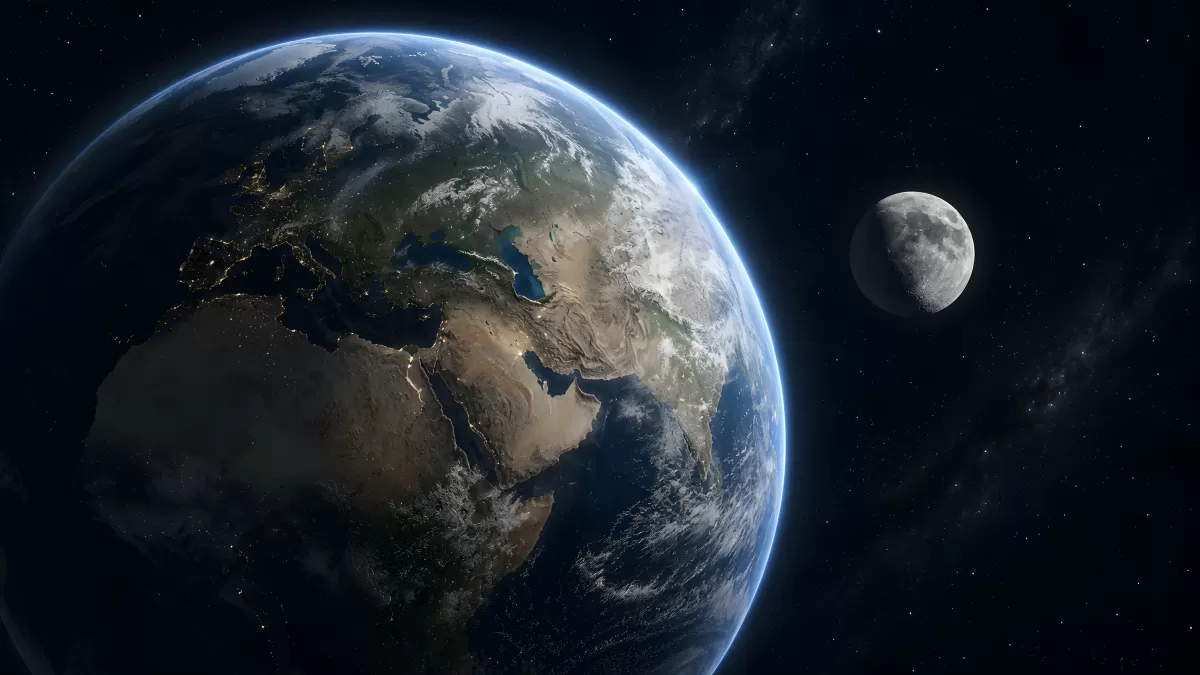 Erde und Mond aus dem Weltall mit Kontinenten