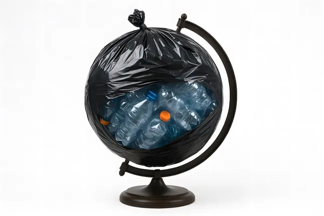 Erdkugel-Globus aus Müllsäcken mit Plastikflaschen