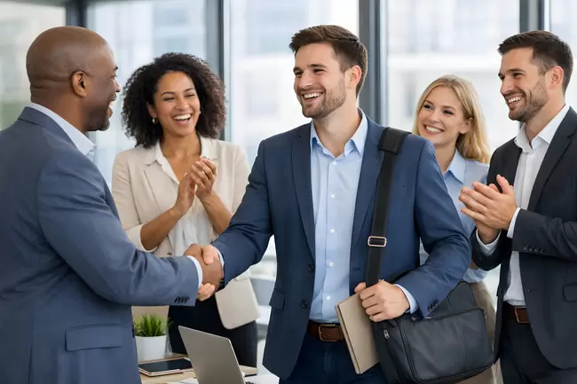 Erfolgreicher Geschäftsabschluss - Team feiert Zusammenarbeit