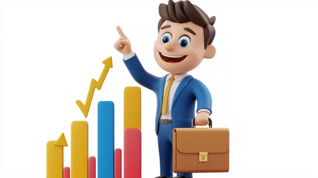 Erfolgreicher Geschäftsmann präsentiert Unternehmenswachstum