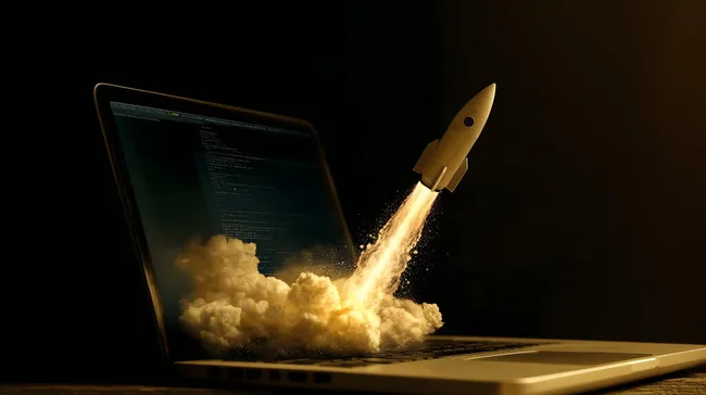 Erfolgreicher Technologiestartup-Durchbruch mit Laptop-Raketenstart