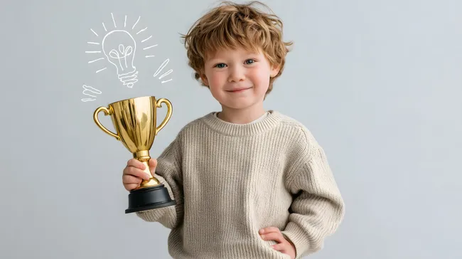 Erfolgreiches Kind hält stolz Pokal in Händen