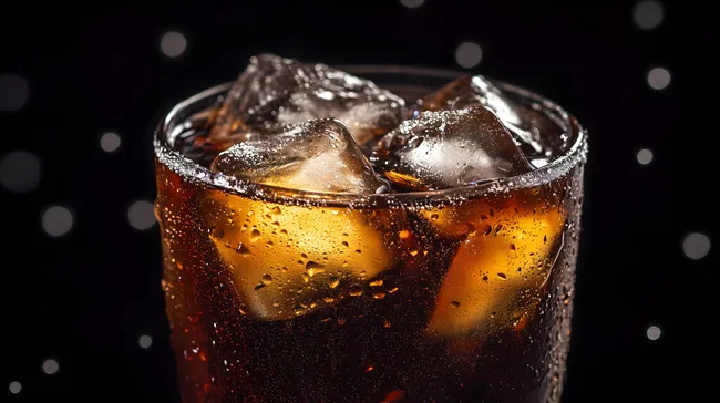 Erfrischende Eiswürfel im Glas mit Colagetränk