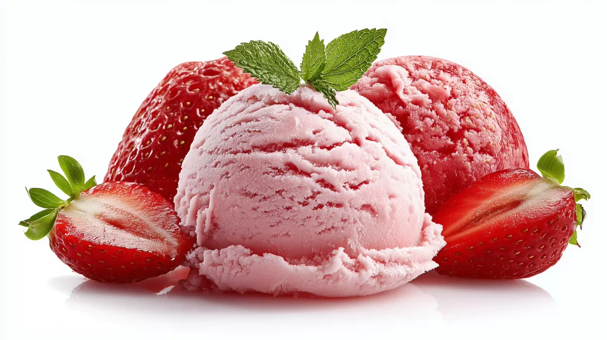 Erfrischende Erdbeeerglace mit Minzblättern