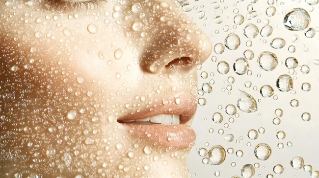 Erfrischende Gesichtsaufnahme mit Wassertropfen