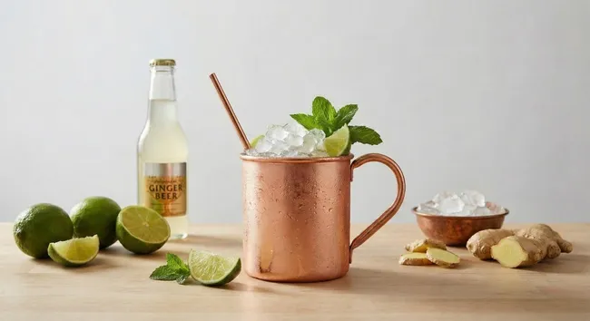 Erfrischende Ginger Beer Cocktail im Kupferbecher