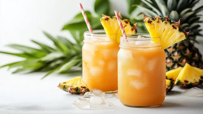 Erfrischende Piña Colada in Glasgefäßen mit Ananasstücken