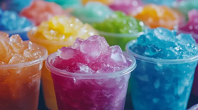 Erfrischende Regenbogen-Slushies in bunten Gläsern