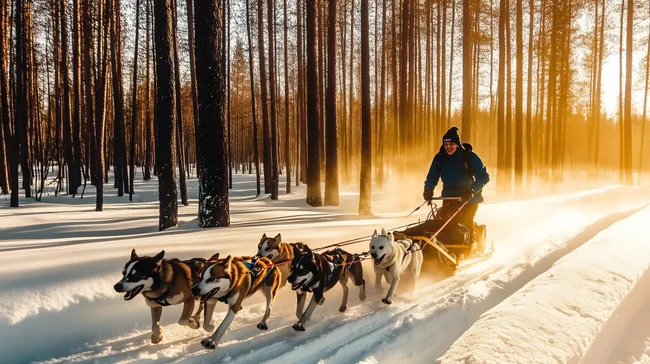 Erfrischende Schlittenfahrt durch verschneiten Winterwald