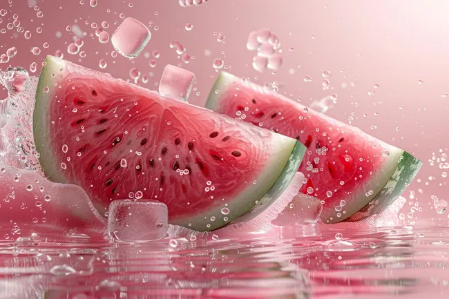 Erfrischende Wassermelonen-Scheiben mit Eiswürfeln