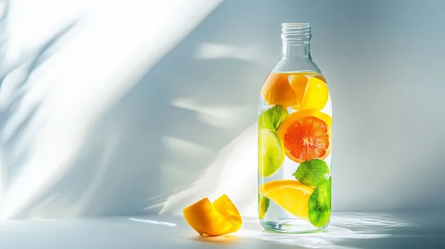 Erfrischende Zitrusgetränk-Komposition in kristallklarem Glas