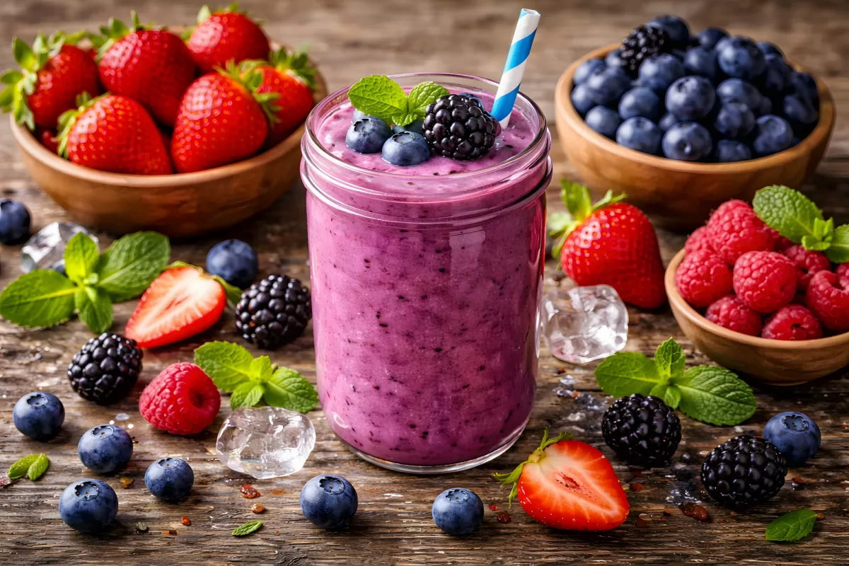 Erfrischender Beerensmoothie mit frischem Obst