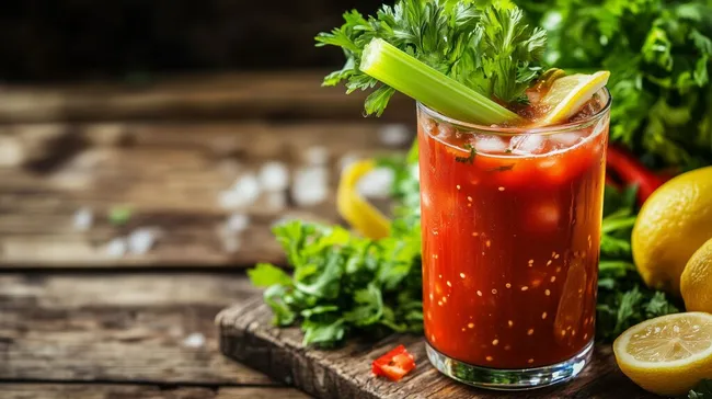 Erfrischender Bloody Mary-Cocktail mit Sellerie und Zitrone