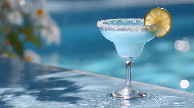 Erfrischender Cocktail am Swimmingpool mit Zitrone