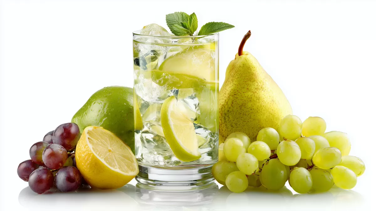 Erfrischender Cocktail mit Früchten und Eiswürfeln