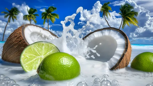 Erfrischender Cocktail mit Kokosnuss und Limette