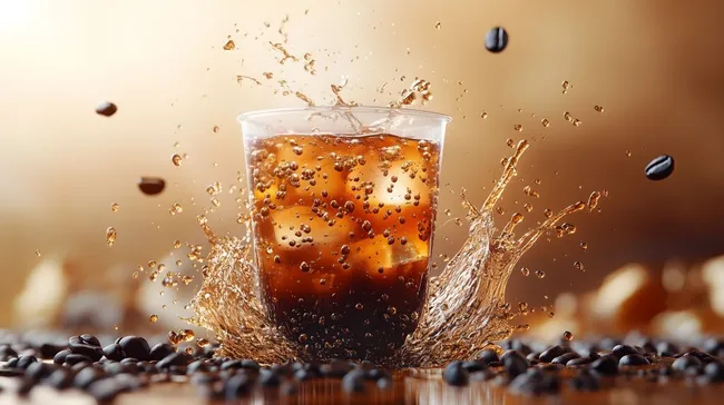 Erfrischender Cold Brew Splash mit Kaffeebohnen