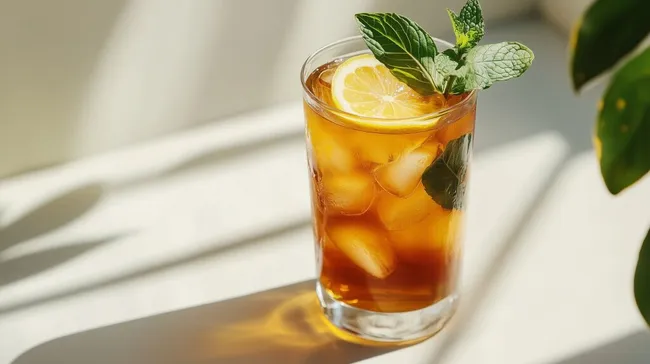 Erfrischender Eistee mit Zitrone und Minze