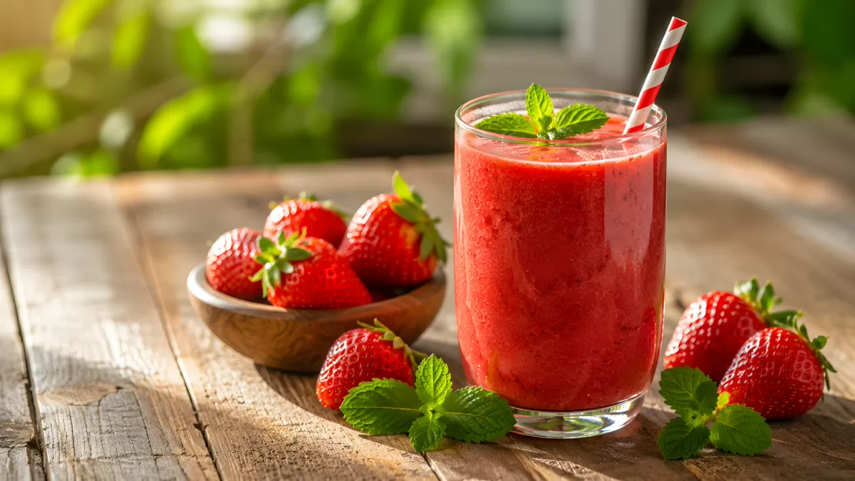 Erfrischender Erdbeer-Smoothie mit frischen Früchten