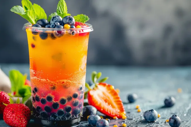 Erfrischender Fruchtcocktail mit Beeren und Minze