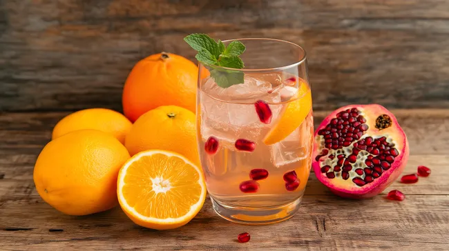 Erfrischender Fruchtcocktail mit Orangensaft und Granatapfel