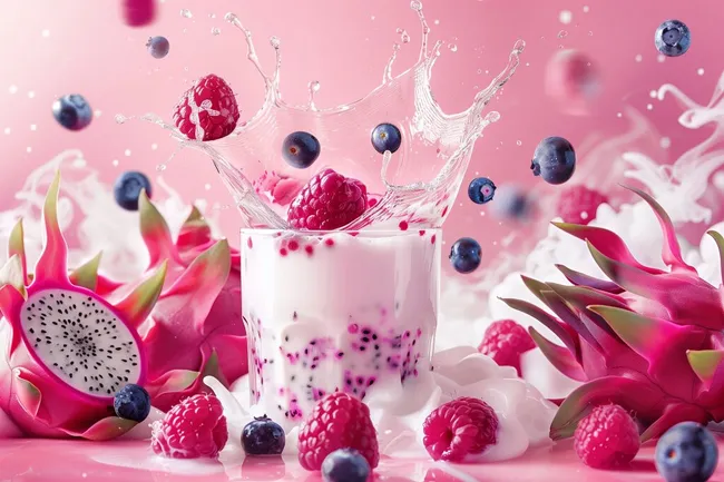 Erfrischender Fruchtshake mit Beeren und Drachenfrucht