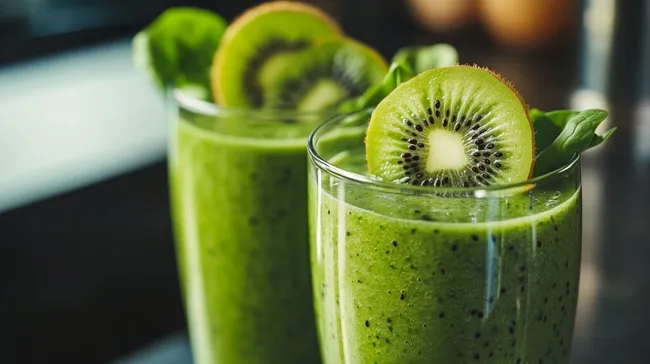 Erfrischender Grüner Smoothie mit Kiwi und Spinat