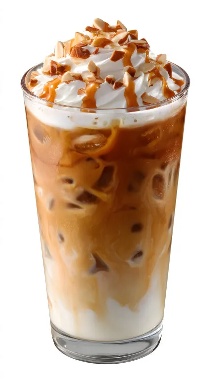 Erfrischender Mandelsirup-Eiskaffe mit Sahne