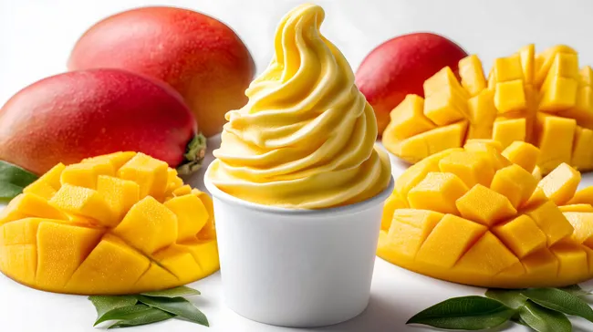 Erfrischender Mangoeis-Becher mit Früchten