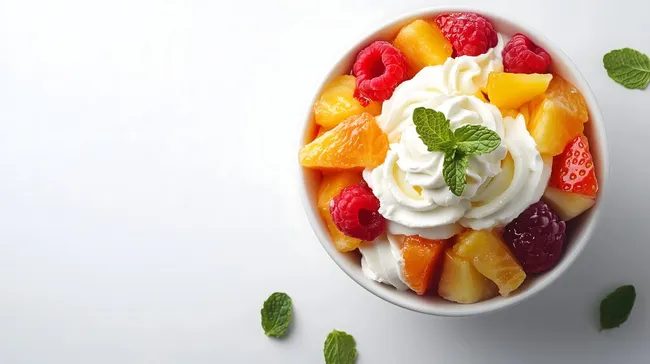 Erfrischender Obstsalat mit Sahne und Minze