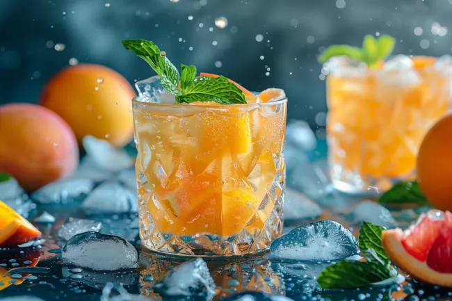 Erfrischender Orangen-Cocktail mit Eiswürfeln